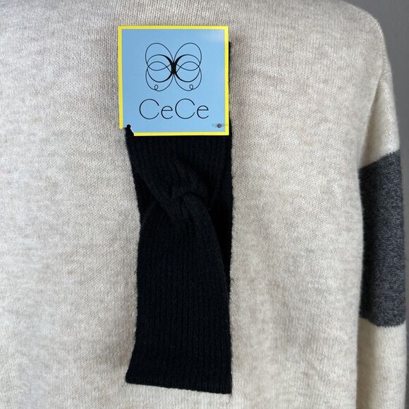 NWT CeCe SKI Motif Crew Neck Sweater Size M Ivory Gray W/ Headband Apres Lodge - Picture 4 of 8